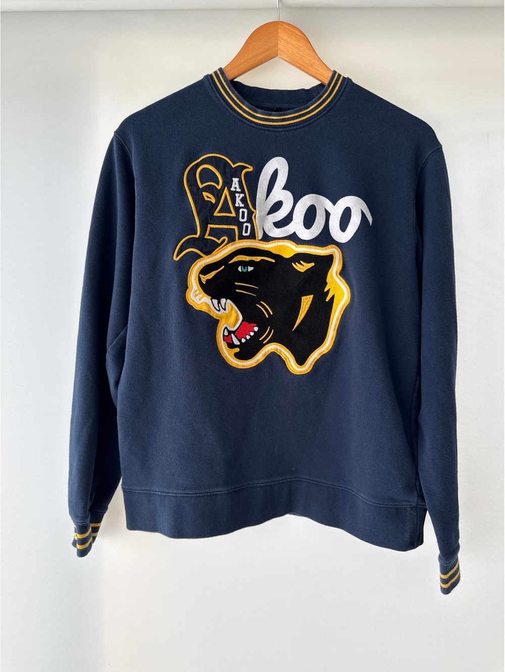 AKOO Panther Logo Sweatshirt Mens Large Navy Varsity Hip Hop Streetwear